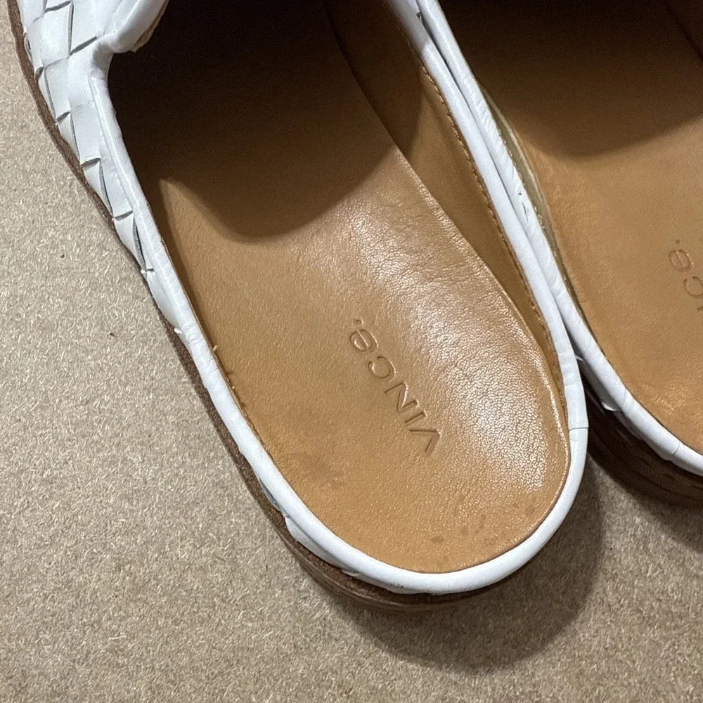 Vince Womens Mules Woven Detail Cushioned Slip On Flats Solid White Size 7 Shoes